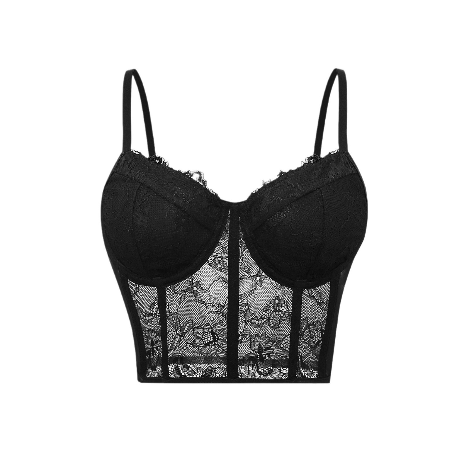 Sheer Mesh Bra - Sujetador semitransparente negro para mujer, Bralet